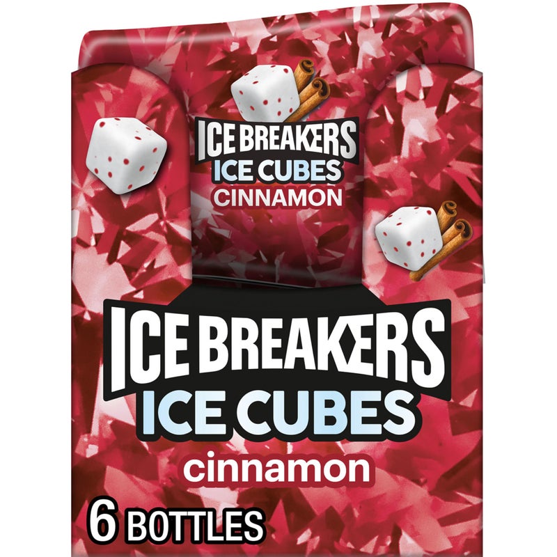 ICE BREAKERS Ice Cubes Cinnamon Flavored Sugar Free Chewing Gum Bottles, 3.24 oz (6 Count, 40 Pieces) - Image 1